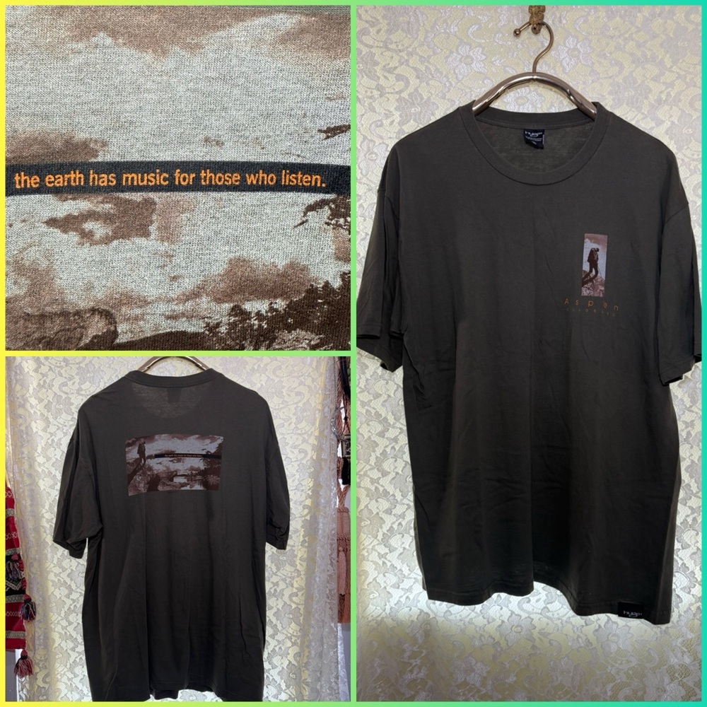 Vintagr Aspen Colorado t shirt XL olive green euc earth music